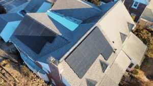 aerial photo of residential solar array on residential rooftop in wynnewood pa